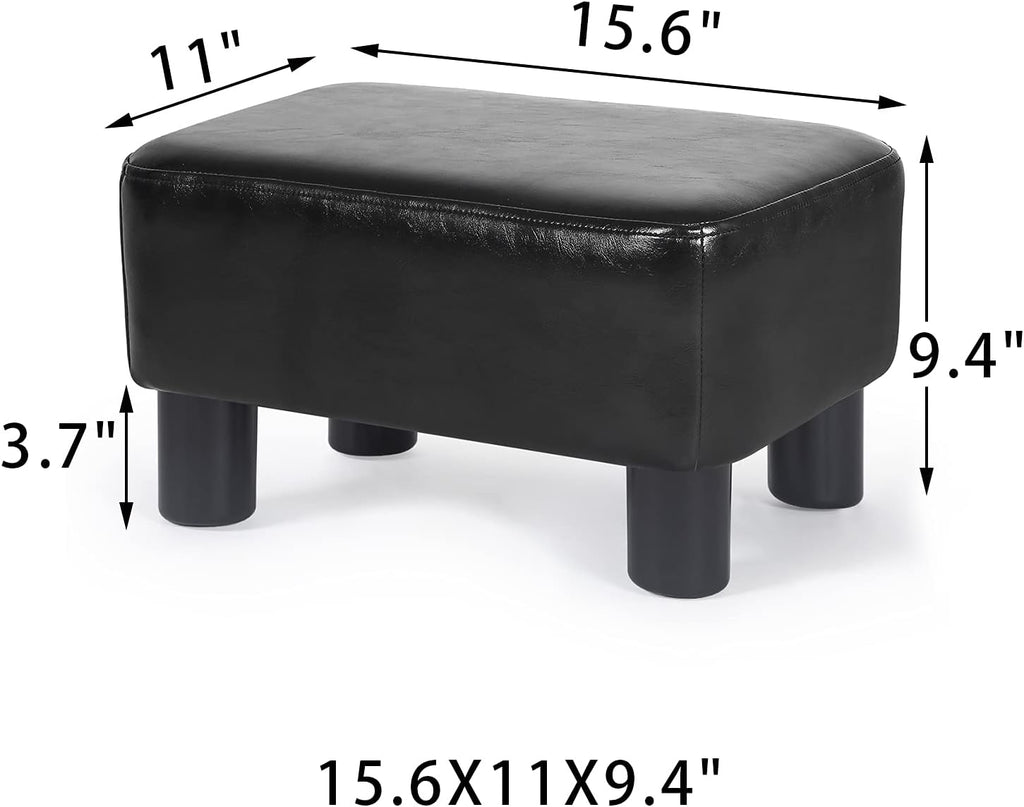 Homebeez 16" Small Footstool PU Leather Ottoman Footrest Modern Home Living Room Bedroom Rectangle Stool with Padded Seat Plastic Legs, Dark