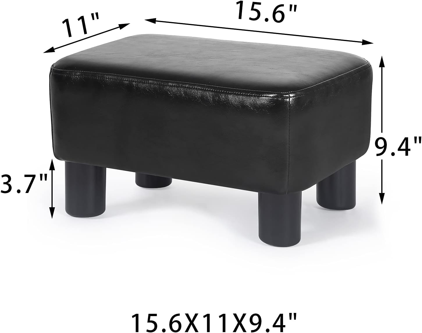 Homebeez 16" Small Footstool PU Leather Ottoman Footrest Modern Home Living Room Bedroom Rectangle Stool with Padded Seat Plastic Legs, Dark