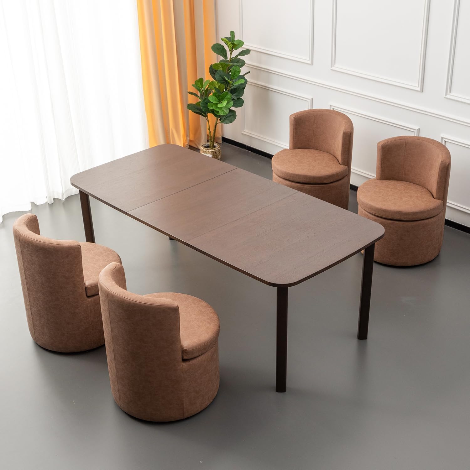 Faux Leather Rolling Dining Chairs with Casters Set of 2, Modern Upholstered Kitchen & Dining Room Comfortable Decorative Chairs, for Bedroom Reading Room Living, Dark Brown