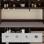 AGOTENI Large Kitchen Hutch Cabinet, Storage Cupboard Pantry with 4 Glass Doors, 4 Drawers & Microwave Shelf, for Kitchen Open Storage, Rustic Brown (63" W x 15.7" D x 74.8" H)