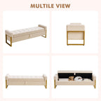 67" Storage Bench for Bedroom, King Size End of Bed Bench, Upholstered Storage Ottoman Bench with Golden Metal Legs, Bedroom Bench for Entryway (Teddy Beige)