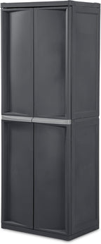 Sterilite 4 Shelf Cabinet, Lockable Utility Storage, Gray, 2-Pack