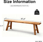 Front Entryway Bench Indoor Hallway Bedroom End of Bed Farm House Rustic Dining Table Vintage Narrow Noodle Bench Solid Wood (L 47.2″x10.2″W x 17.7″H)