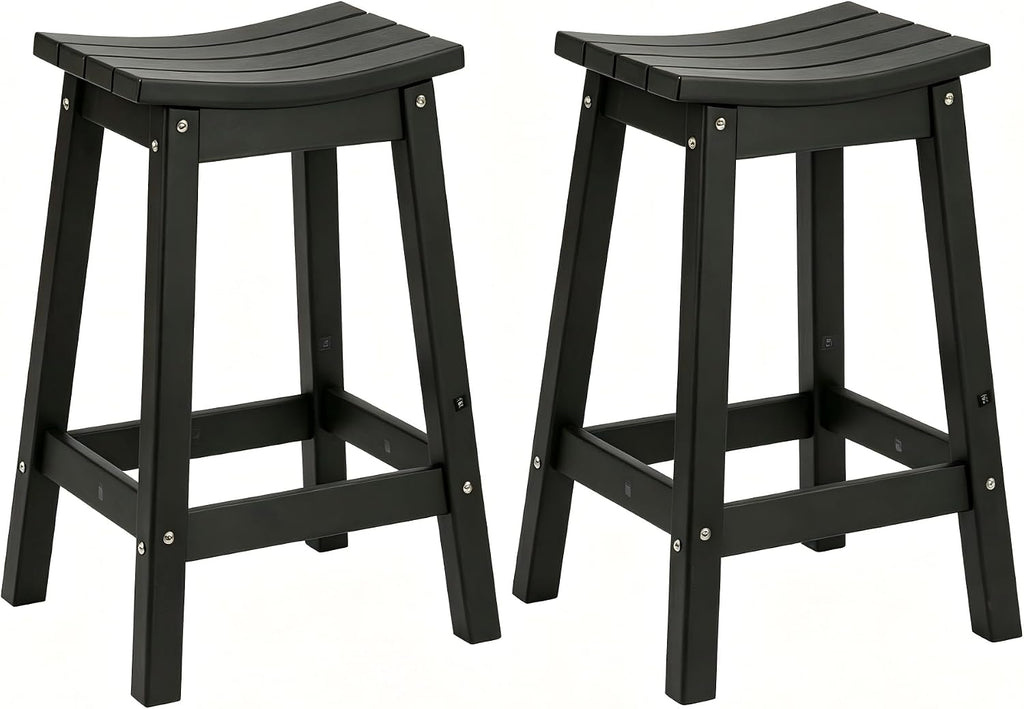 AMILY 24'' HDPE Bar Stool Set of 2, Weather Resistant Outdoor Bar Stools, Heavy Duty All-Weather Patio Stools for Poolside, Backyard, Balcony, Easy Assembly (Black)