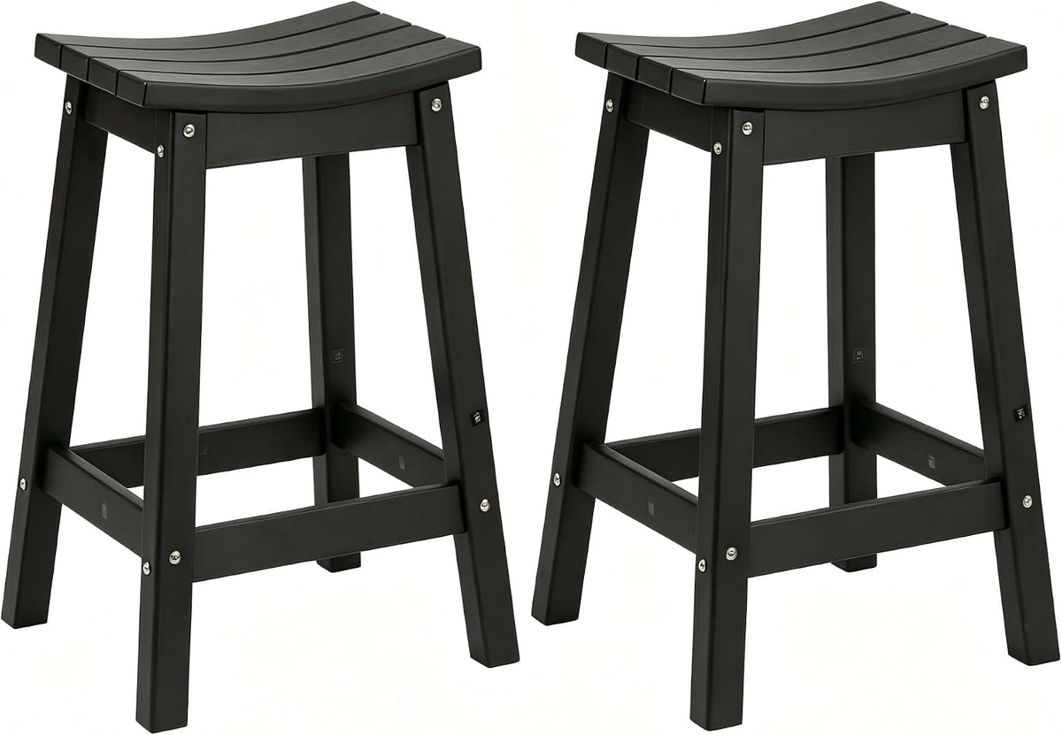 AMILY 24'' HDPE Bar Stool Set of 2, Weather Resistant Outdoor Bar Stools, Heavy Duty All-Weather Patio Stools for Poolside, Backyard, Balcony, Easy Assembly (Black)