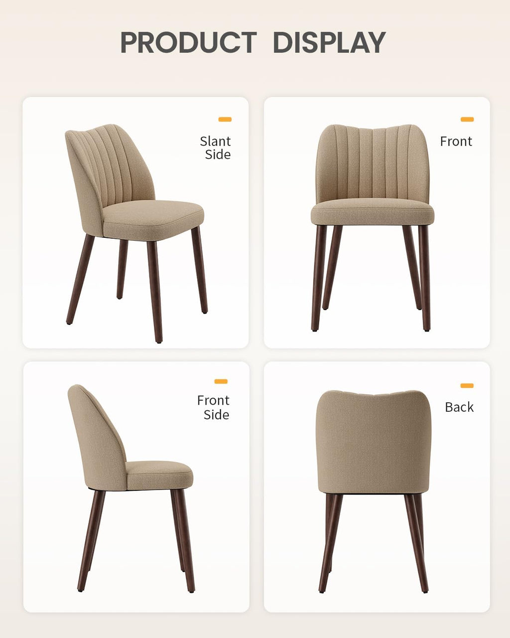 Upholstered Dining Chairs Set of 4, Farmhouse Fabric Kitchen Chairs with Solid Wood Legs, Modern Dining Room Chairs for Restaurant & Cafe, Camel