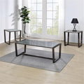 Pemberly Row Contemporary 3-Piece Coffee & End Table Set, Black Nickel Finish, Patterned Mirror Tops, Metal Sled Base with Cross Stretchers, Modern Style Living Room Furniture for Décor and Practical