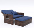 Amopatio Wicker Outdoor Daybed, Outdoor Loveseat with Storage Ottoman, Rattan Patio Daybed, Patio Loveseat with 4-Level Adjustable Backrest & Folding Tray, for Yard, Balcony, Porch, Poolside, Blue