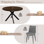 44" Round Dining Table with Chair Set for 4, Modern Mid-Century Dining Table Set of 4, Cozy Dinette Sets with Metal Leg for Kitchen Dining Room Apartment(Walnut Table + Gray Chairs) | Cushioned Minimalist Gray Chairs of 4, Mid-Century Walnut Tabletop
