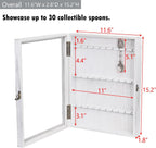 Ikee Design Wooden 30-Souvenir Spoon Display Case Cabinet, Wall-Mounted Tea Spoon Rack with Tempered Glass Door Suitable for Collection Display, Antique White Color, 13.4W x 2.6D x 15.7H in