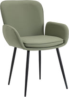 VKNOW Modern Faux Leather Dining Chairs Set of 4 with Armrest, Green | Armed Dining Room Chairs with Metal Legs, Kitchen Chairs for Restaurant Kitchen Living Room