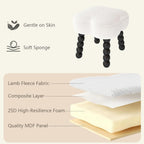 White Ottoman, Small Footrest, Clover-White | Storage Space, Unique Shaped, Wood Legs, Faux Teddy Fur