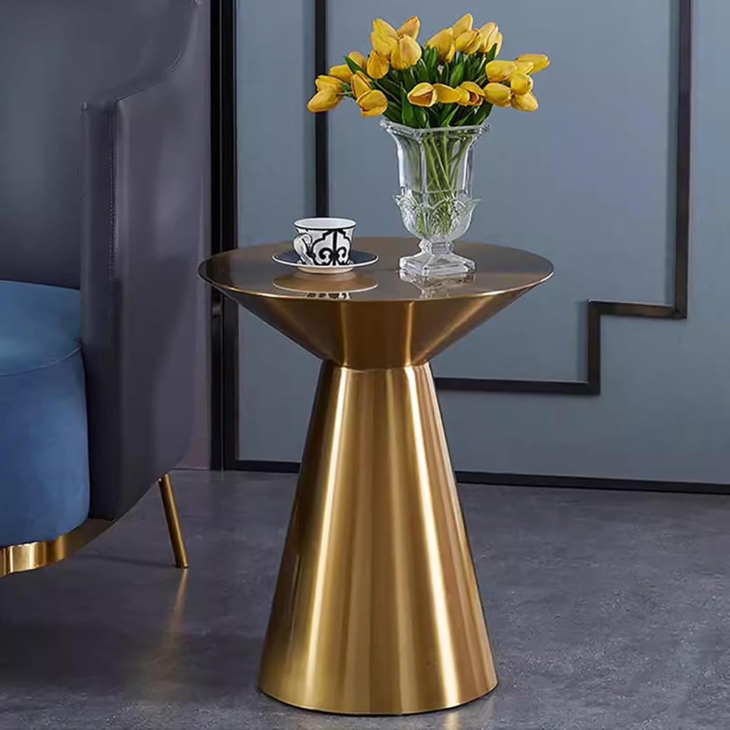 Modern Coffee Table Metal Tea Table,Luxury Sofa Side Table Corner Table,Round Pedestal Tea Table End Table for Living Room Bedroom(17.71" W x 21.65" H, Gold)