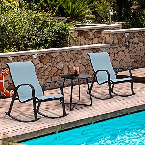 Grand patio Outdoor 3-Piece Patio Bistro Rocking Chair Set Rocker Seating Outside for Front Porch Garden Patio Backyard Blue