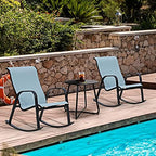 Grand patio Outdoor 3-Piece Patio Bistro Rocking Chair Set Rocker Seating Outside for Front Porch Garden Patio Backyard Blue