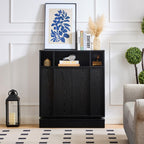 Small Sideboard Buffet Cabinet with Storage, 31.7" Farmhouse Accent Cabinet with 2 Doors, Adjustable Shelves and Open Shelf for Dining Room, Kitchen, Living Room and Entryway, Black