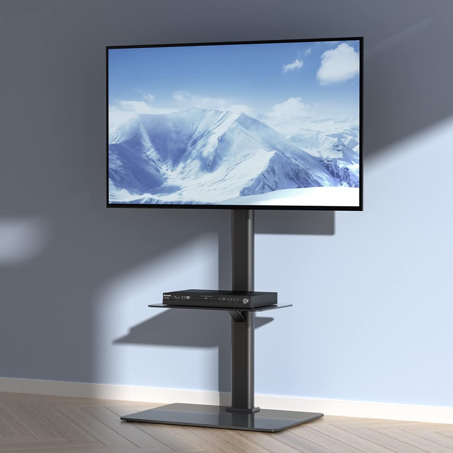 VEVOR TV Stand Mount, Adjustable Swivel Floor Stand for 32-65 Inch TVs, Portable with Tempered Glass Base, Height Adjustable for Living Room or Bedroom