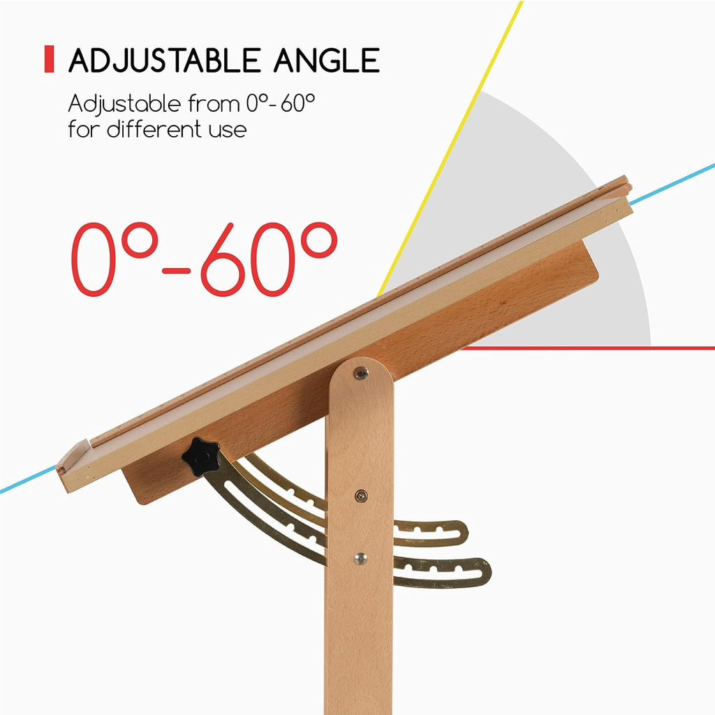 MEEDEN Wood Drafting Table & Stool: 35.5" x 23.5" Art Desk and Stool Set | Artist Drawing Chair and Craft Table with Adjustable Height,Tiltable Tabletop for Artwork, Graphic Design, Reading, Writing