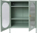 Accent Cabinet with Glass Doors – 3 Tier Storage, Modern Coffee Bar Station Pantry Cupboard Accent Cabinet for Kitchen Living Room Bedroom Bathroom, 31.5"x15.8"x40"(Green)