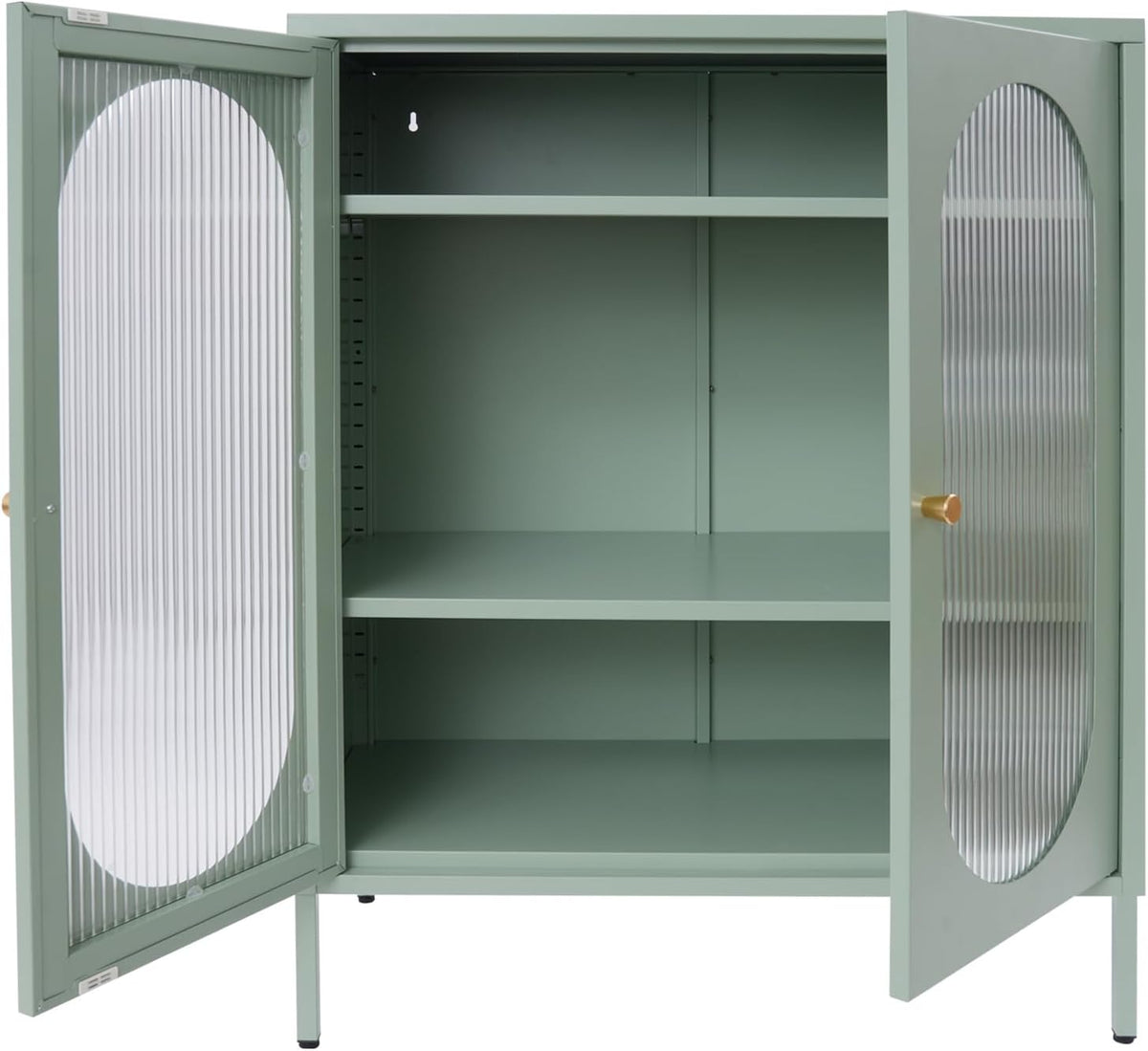 Accent Cabinet with Glass Doors – 3 Tier Storage, Modern Coffee Bar Station Pantry Cupboard Accent Cabinet for Kitchen Living Room Bedroom Bathroom, 31.5"x15.8"x40"(Green)