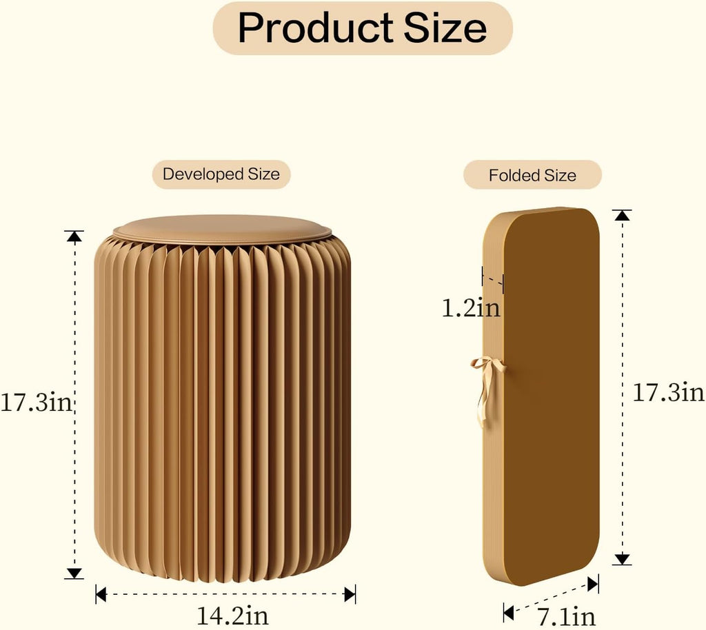17 Inch Folding Stool 660lb Foldable Paper Stool, Eco-Friendly Kraft Paper Honeycomb Design Home Furniture Modern, Foldable to 1.2 Inch Round Foot Stool for Living Dining Room (Brown)