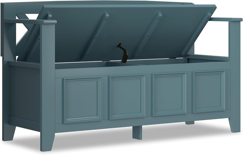 SIMPLIHOME Amherst Entryway Storage Bench - 48 inch Wide Solid Wood Hallway Seat in French Blue, Transitional Bench for Entryway or Living Room with Lift-Up Lid and Spacious Storage