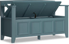 SIMPLIHOME Amherst Entryway Storage Bench - 48 inch Wide Solid Wood Hallway Seat in French Blue, Transitional Bench for Entryway or Living Room with Lift-Up Lid and Spacious Storage