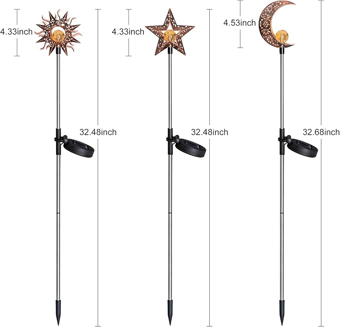 Tryme Solar Lights Outdoor Garden Decorations Sun Moon Star Stake Light Decorative Waterproof Warm White LED Yard Decor for Pathway Lawn Patio Courtyard Backyard