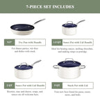 Nuwave 7pc Cookware Set Healthy Duralon Blue Ceramic Nonstick Coated, Diamond Infused Scratch-Resistant, PFAS Free, Oven Safe, Induction Ready & Evenly Heats, Tempered Glass Lids & Stay-Cool Handle