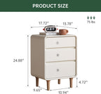 3-Drawers White Wood Nightstand, Mid Century Modern Nightstands, Tall Night Stand for Bedroom, Wood Bedside Tables for Dorm, Sturdy(Rubberwood, 24.88" H)