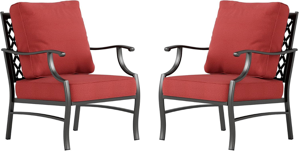 SUNSHINE VALLEY Metal Patio Chair Set of 2 with 5.75" Extra Thick Cushion, 2 Pieces High Back Outdoor Patio Chairs All Weather Outdoor Furniture Seating for Deck Backyard Balcony Front Porch, Rust Red