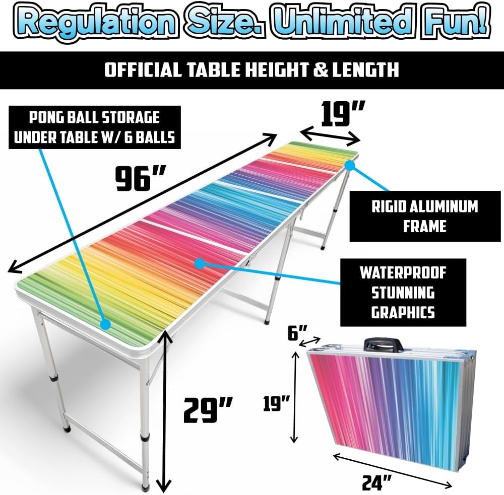 8-Foot Regulation Length Folding Table w/Optional Cup Holes, LED Lights, Custom Graphic (Choose Your Model)