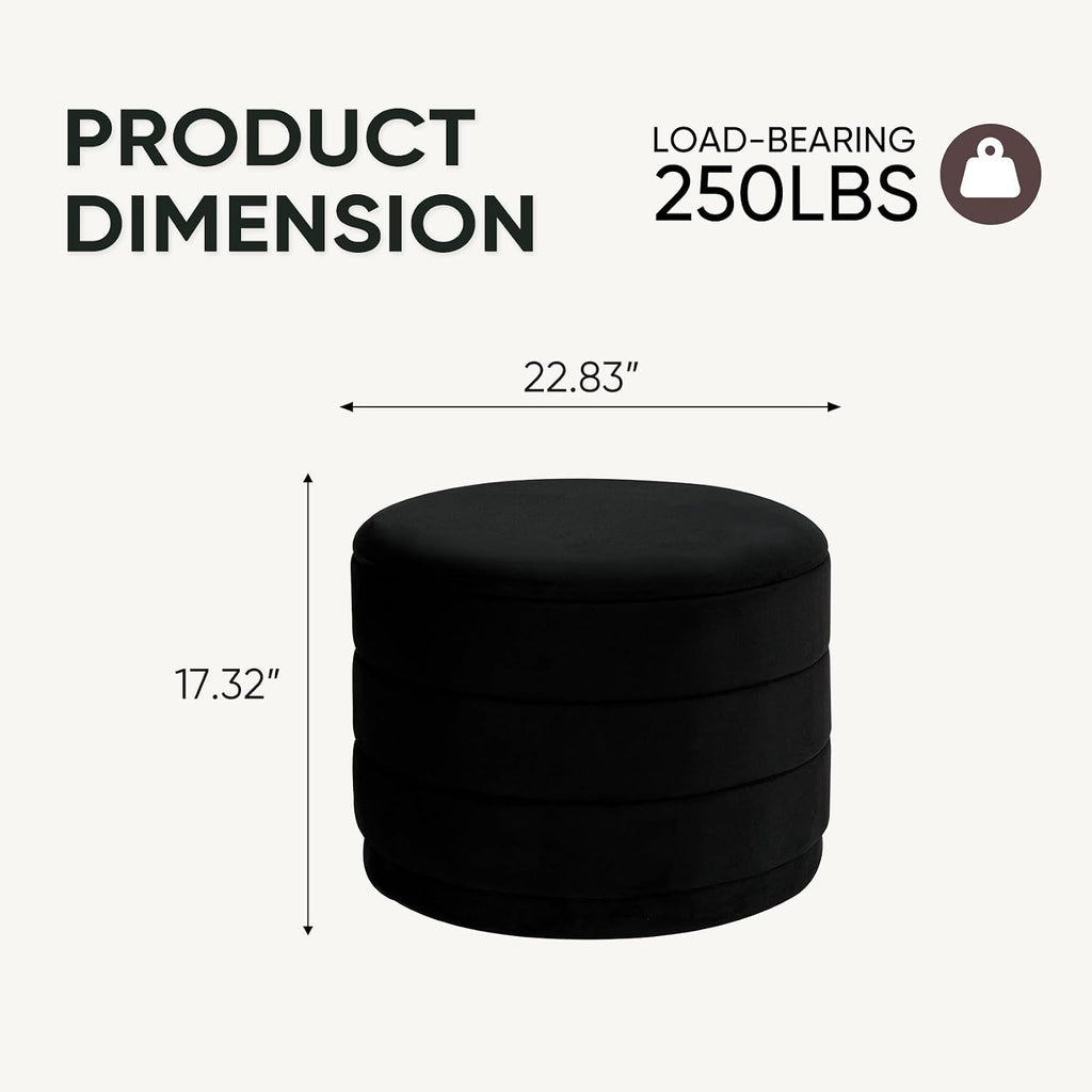 23" Round Velvet Storage Ottoman with Tray | Upholstered Folding Foot Rest Vanity Stool, Multifunctional Coffee Table for Living Room Bedroom Dorm