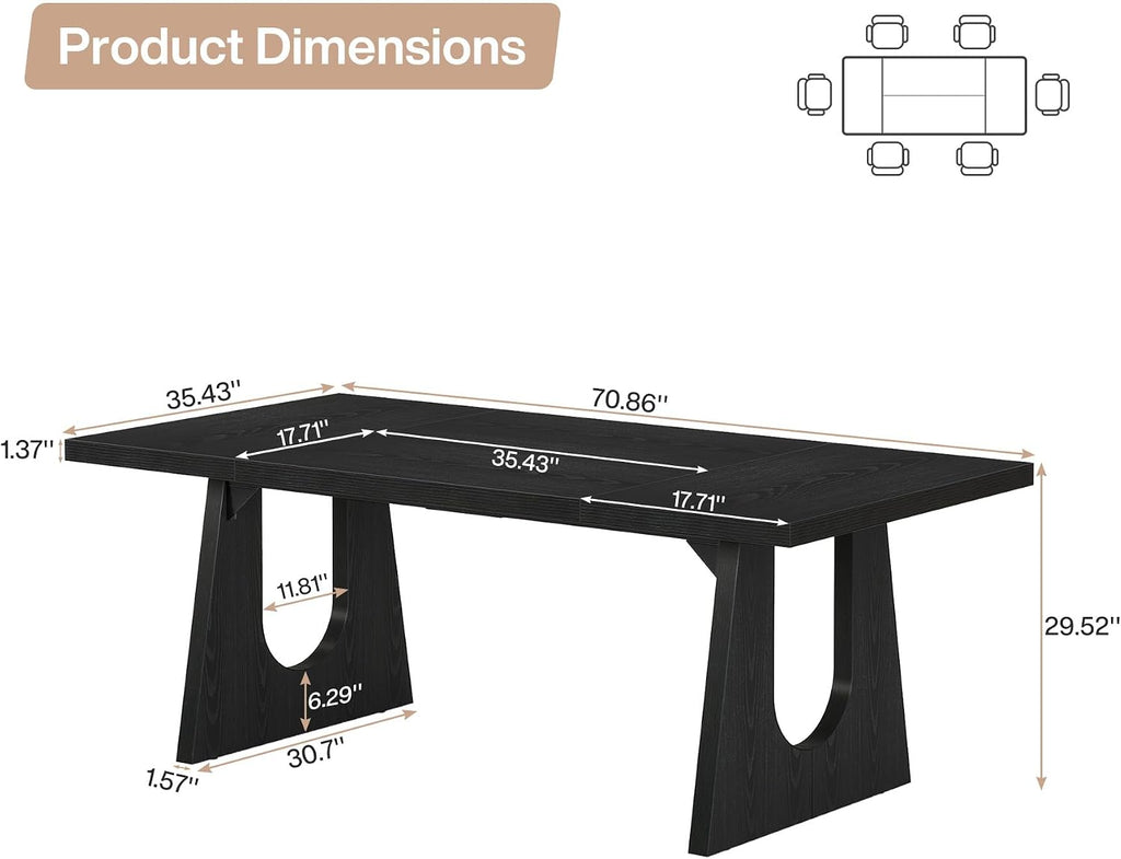 Tribesigns Large Dining Table for 6-8 People, 70.9-Inch Wood Rustic Rectangular Table with Black Wooden Legs, Farmhouse Center Kitchen Table for Dining Room, Living Room, Home Furniture, Black | Rustic Farmhouse Kitchen Table with Wooden Legs for Dining