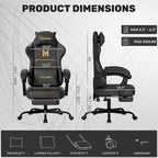 Gaming Chair with Footrest, Ergonomic Video Game Chair with Adjustable Lumbar and Headrest Massage Support,PU Leather High Back Recliner Comfortable for Office, Game and Study, Black