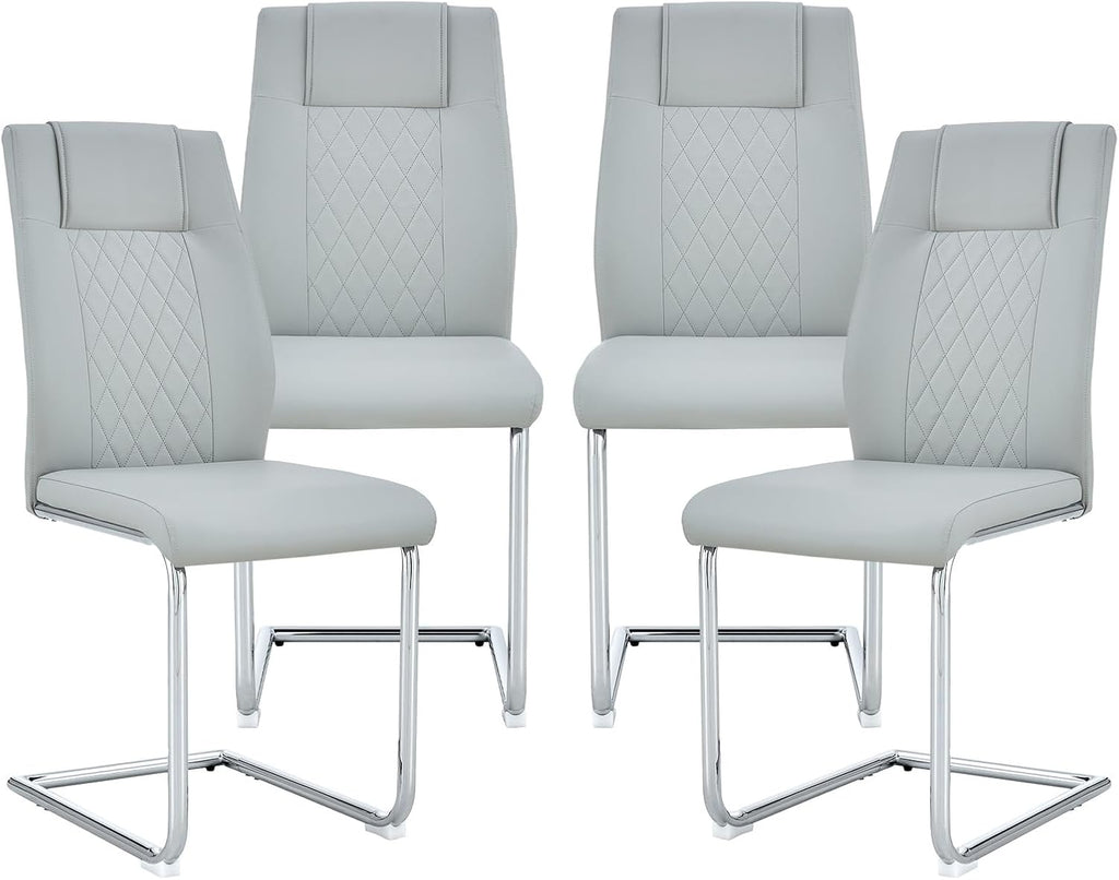 cinkehome Modern Dining Chairs Set of 4 with Metal Legs, High Back Upholstered Armless Side Chair for Kitchen, Dining Room, Faux Leather