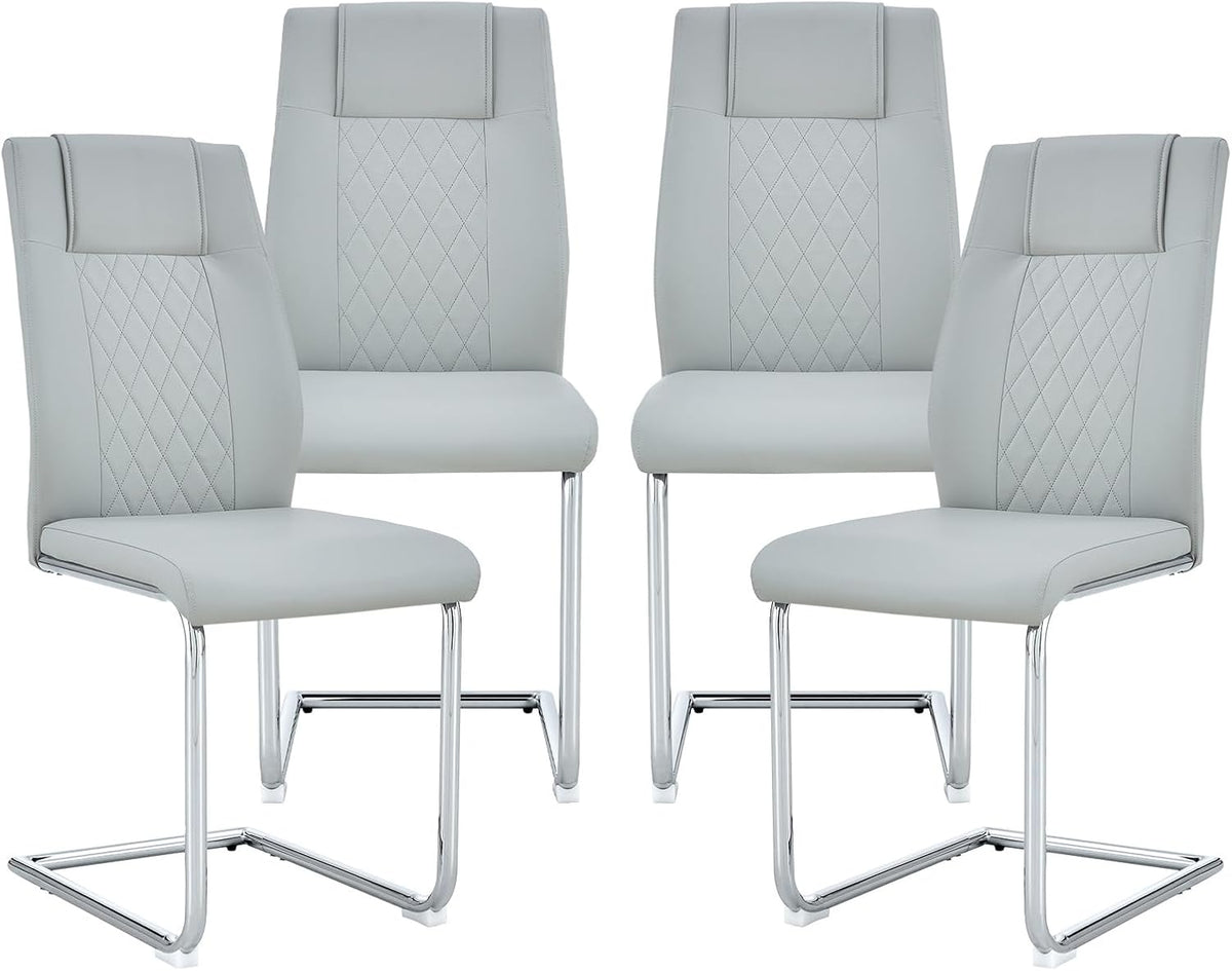 cinkehome Modern Dining Chairs Set of 4 with Metal Legs, High Back Upholstered Armless Side Chair for Kitchen, Dining Room, Faux Leather