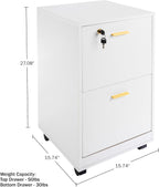 Lavish Home 2 Drawer File Cabinet - Filing Cabinet with Lock - Rolling File Cabinet for Under Desk Storage - Wood Filing Cabinet for Home or Office Organization (White)