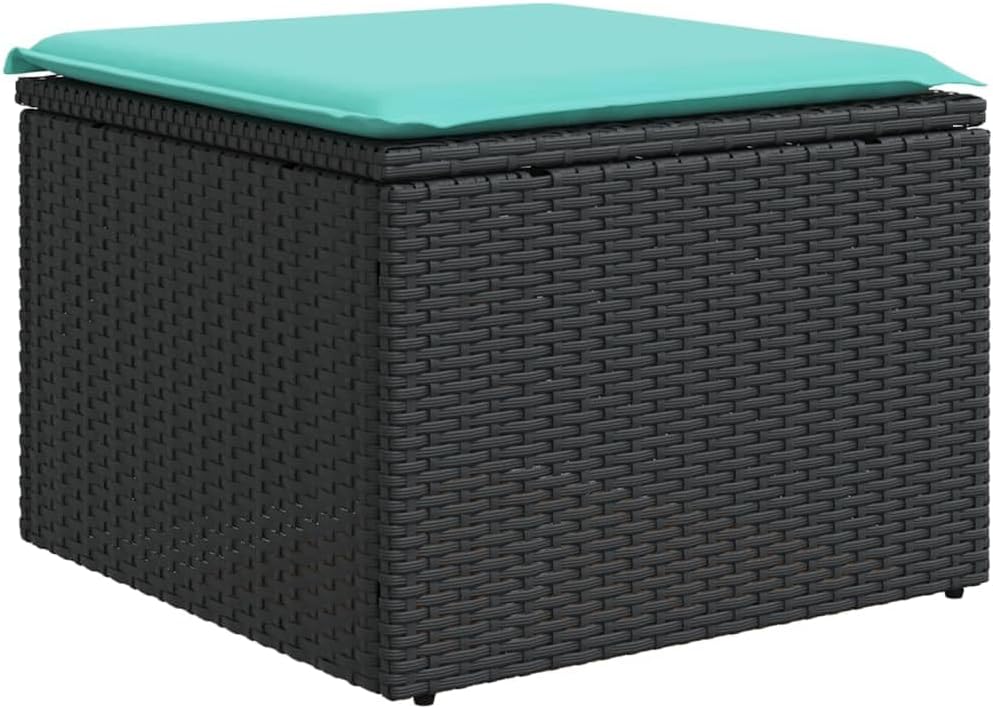vidaXL Patio Stool with Cushion, Outdoor Wicker Ottoman, Outdoor Seating Furniture for Patio Backyard Garden, Garden Stool, Black Poly Rattan