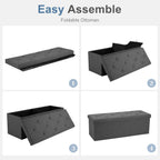 DUMOS 43 Inch Folding Storage Ottoman Bench, Upholstered Ottoman with Storage Holds 660 lbs, End of Bed Foot Rest Stool for Bedroom, Living Room, Entryway, Linen Fabric, Grey