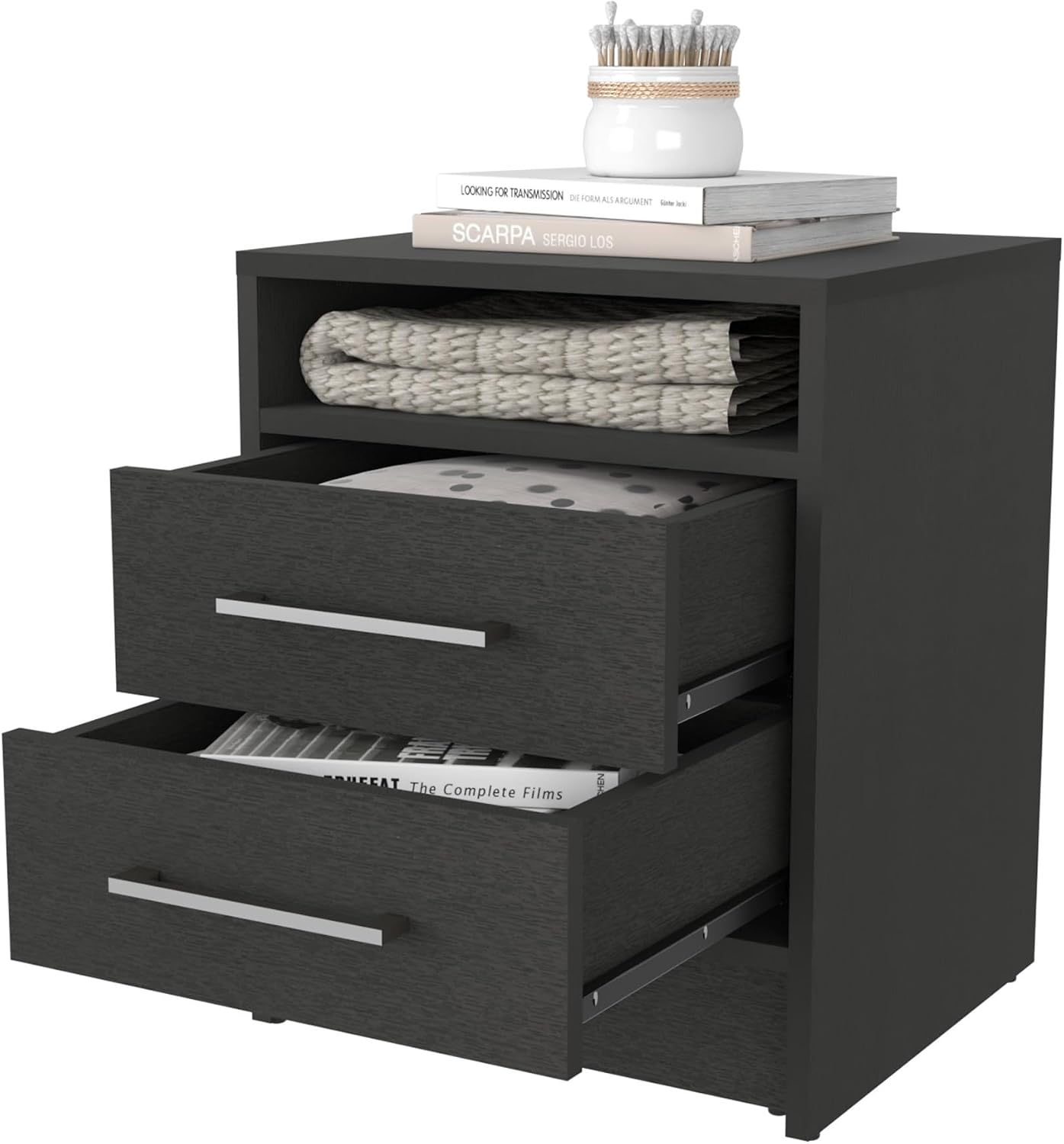 Philadelphia Nightstand, Two Drawers, Concealed Shelf,for Small Spaces