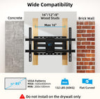 HOME VISION Full Motion TV Wall Mount for 32-85 inch TVs up to 132lbs | Max VESA 600x400mm, Fits 8”/ 12” /16” Wood Studs, TV Mount Wall Bracket with Dual Articulating Arms, Swivel, Tilt