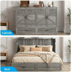 Mjkone 63" W Queen Murphy Bed, Cabinet Beds Queen Size with Built-in Charging Station and Drawer, Modern Cabinet Murphy Chest Bed, Hidden Guest Wall Beds, Space Saving - Grey (No Mattress)