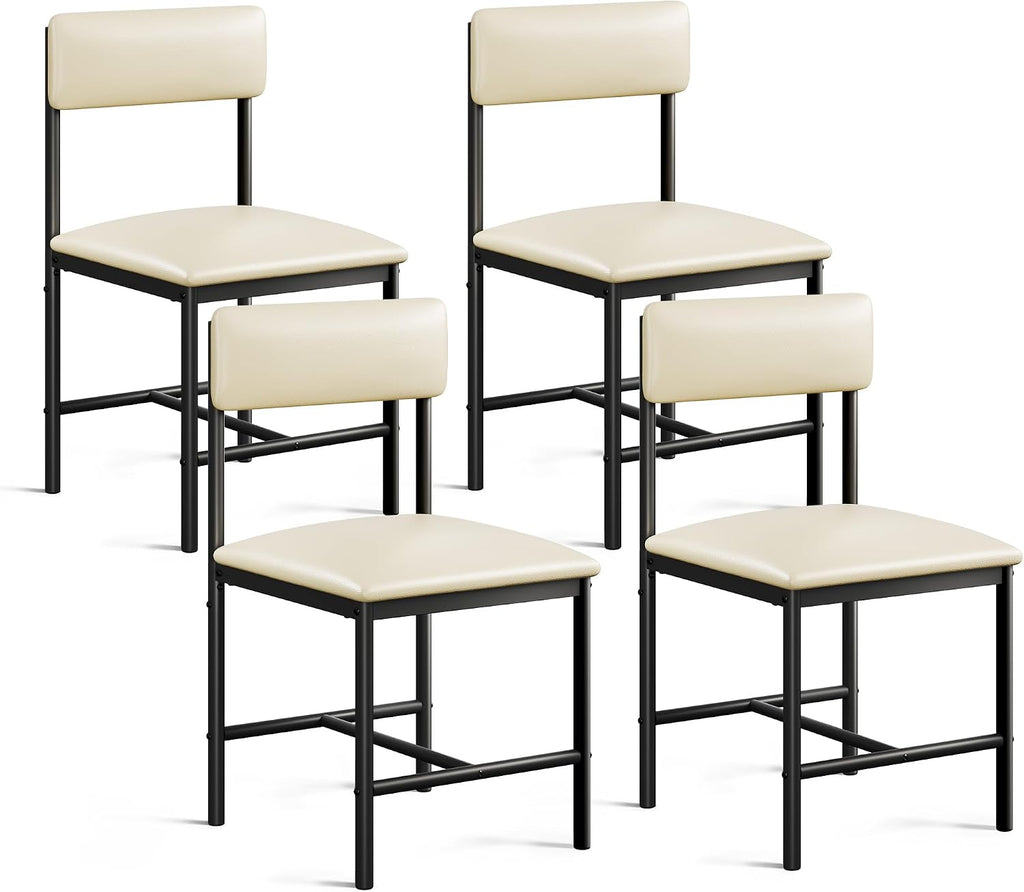 YITAHOME Dining Room Chairs Set of 4, Modern Kitchen Chairs with Upholstered Faux Leather Cushion Seat Backrest & Heavy Duty Metal Leg, for Kitchen, Living Room, Restaurant, White