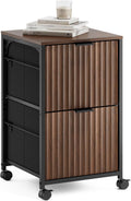 VINGLI 2 Drawer Mobile File Cabinet, Rolling Fluted Filing Cabinet Under Desk File Cabinet with Wheels, Fabric Drawers Printer Stand for Home Office, Fits Letter Size, Walnut