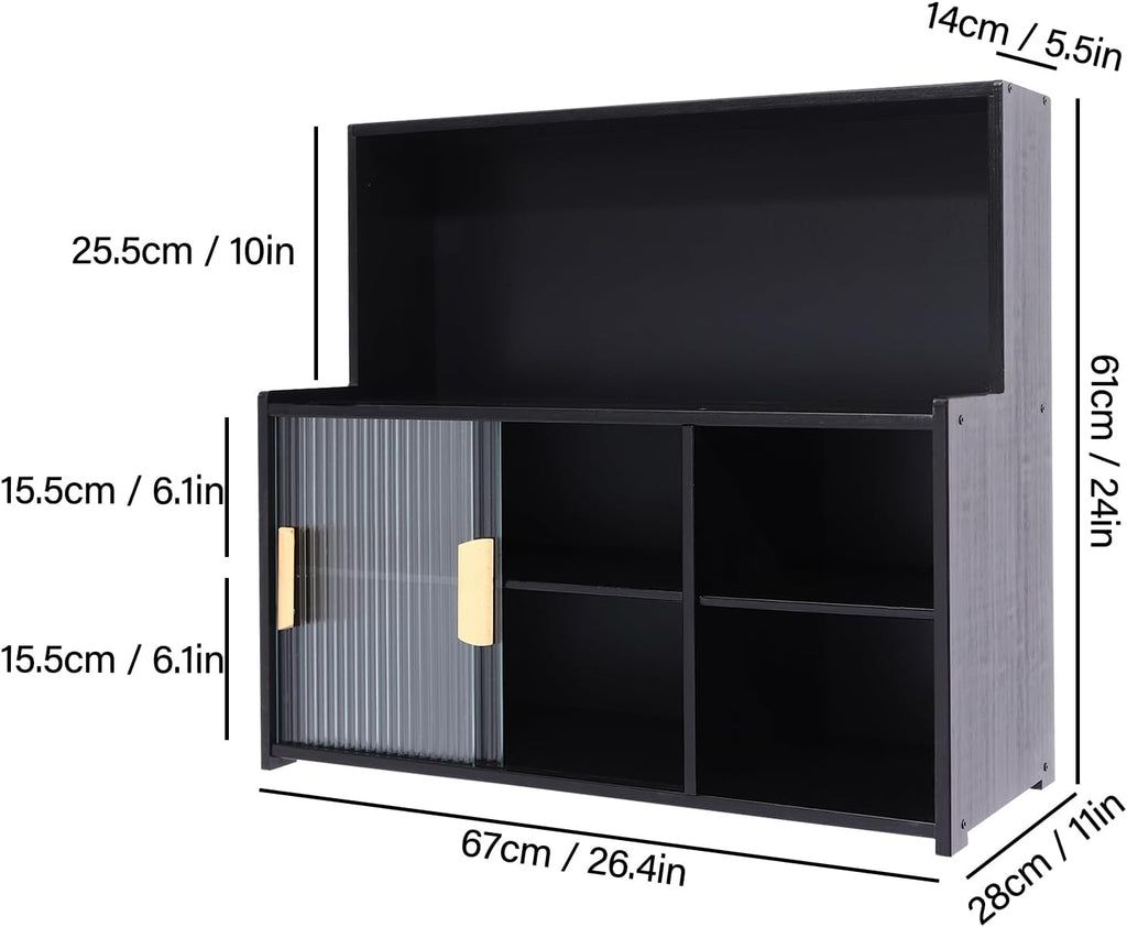 3-Tier Kitchen Pantry Sideboard Cabinet with Sliding Glass Doors, Storage Organizer for Dining Room, Ideal for Spices, Bottles, and Bowls, Countertop Accessory
