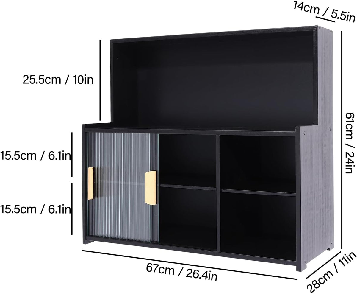 3-Tier Kitchen Pantry Sideboard Cabinet with Sliding Glass Doors, Storage Organizer for Dining Room, Ideal for Spices, Bottles, and Bowls, Countertop Accessory