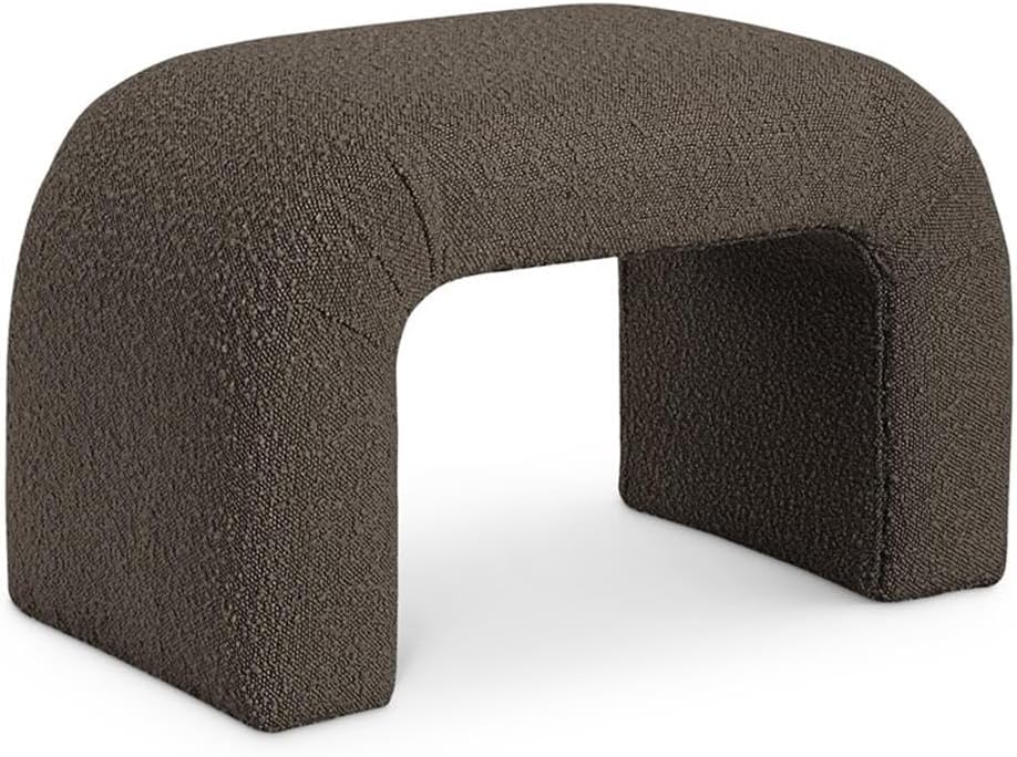 Meridian Furniture 169Brown Niagara Collection Modern | Contemporary Boucle Fabric Upholstered Bench with Rich Brown Boucle Fabric, Curved Contemporary Design, 28" W x 15.5" D x 17.5" H, Brown
