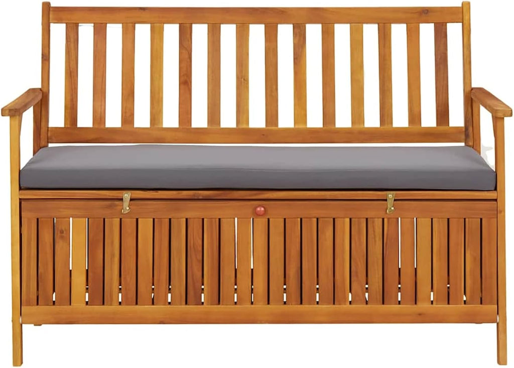 Gecheer Garden Storage Bench, 120 cm Solid Acacia Wood Patio Seating with Storage Compartment for Outdoor Garden and Patio