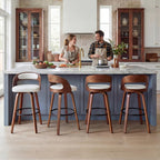 Swivel Counter Height Stools Set of 4, 25" Counter Stools with Bentwood Curved Back Upholstered Seats Mid Century Modern Stools for Kitchen Island, Counter, White